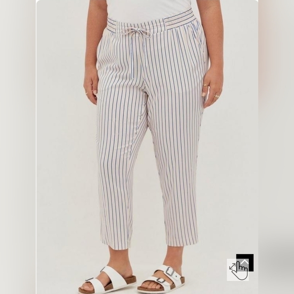 Torrid Relaxed Tapered Stretch Striped Challis High Rise Tie Front Large Pants - Picture 1 of 11